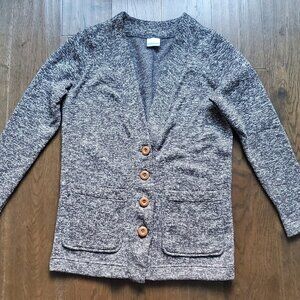 COLUMBIA Women's Fleece Cardigan Heathered Grey V Neck Wood Buttons Pockets MED